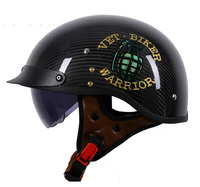 Casque de moto demi-face en fibre de carbone pour la ville, avec visière solaire, pour hommes et femmes adultes