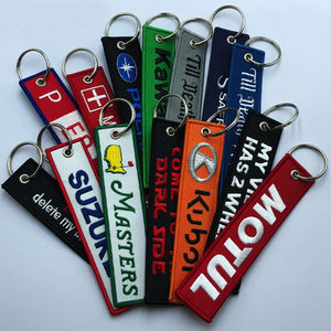 Grosir gantungan kunci Promosi laveros kain kustom Label logo bordir cincin Jet dikepang Label gantungan kunci bordir Jet Tag - Product Image 1