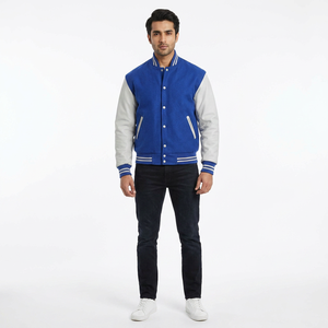 Comfortable Solid Customized Embroidered Front Logo Varsity Jacket Men <b>High</b> Quality Cotton Stand Collar Winter Breathable - Product Image 1