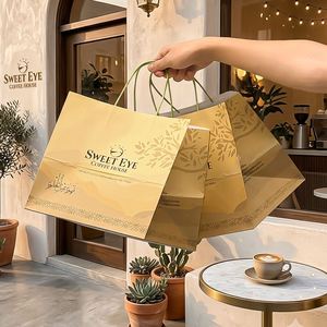 Custom Wholesale Eco-Friendly Recyclable <b>Coffee</b> <b>Takeaway</b> Tote Bag Kraft Paper Customized Printed Logo with Handle - Product Image 4