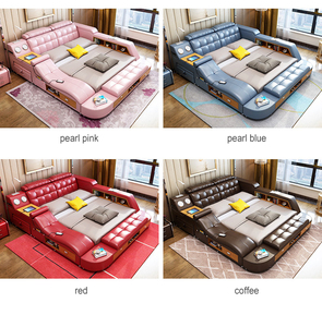 Europäisches Queen-Size-Bett mit Stauraum, Massage und Musik, gepolstertes Luxus-Schlafzimmermöbel-Set - Product Image 5