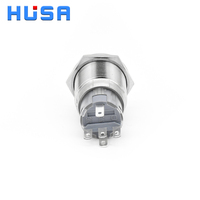 HUSA 19mm Tombol Putar Logam Kepala Bulat Datar 1NO dengan Cincin Bercahaya, Pengunci, 24V Merah, IP65 LED Tahan Air, Selector