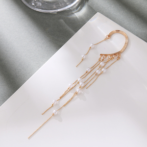 TikTok-pendientes largos con borlas <span class=keywords><strong>de</strong></span> flecos para mujer y niña, aretes <span class=keywords><strong>de</strong></span> cadena larga chapados en oro con perlas, 2022 - Product Image 6