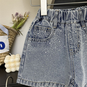 Pantalones <span class=keywords><strong>Cortos</strong></span> de Mezclilla para Niñas con Pedrería, Pantalones <span class=keywords><strong>Cortos</strong></span> de Verano para Niñas, a la Moda, Casuales - Product Image 2
