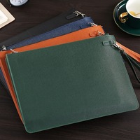 Bolsa de cuero saffiano PU de gran capacidad personalizada, bolsa de negocios con cremallera, bolsa de documentos de oficina A4 A5, bolsa de archivo con cremallera