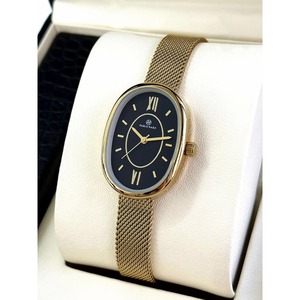 Montre à quartz imperméable pour femmes, cadran ovale blanc, bracelet en maille dorée, élégante et minimaliste, montre-bracelet pour femmes - Product Image 1