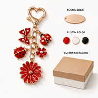 Porte-clés Papillon Fleur en Émail Rouge, Breloque Coccinelle en Alliage de Zinc Plaqué Or avec Perle, Pendentif pour Sac à Main et Décoration de Voiture pour Femme