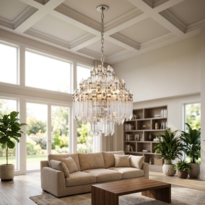 Suspension Cano Lighting Chrome Ice Pillar, colonnes en verre facetté superposées, éclairage de plafond de luxe pour la maison - Product Image 6
