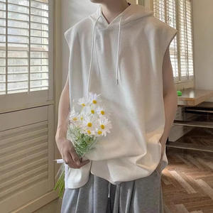 Custom Men's Waffle <b>Knit</b> <b>Vest</b> with Hood Sleeveless Loose-fit Men's T-shirt for Summer Trendy Men's T-shirt - Product Image 5