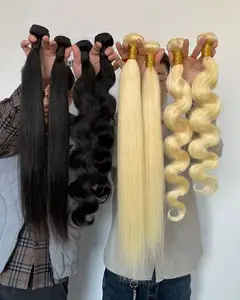 Groothandel Hair Extensions Dubbel Getrokken Indian Hair Raw Virgin Cuticula Uitgelijnd 40Inch Bundels Bone Straight Human Hair Extension