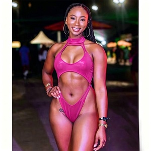 Traje de Baño Metálico Brillante Personalizado para Mujer, Estilo Carnaval Caribeño, J'ouvert, Monokini de Corte Alto con Tanga - Product Image 3