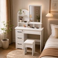 Table de toilette avec miroir de maquillage à LED, table de maquillage de luxe pour chambre à coucher, bureau spacieux