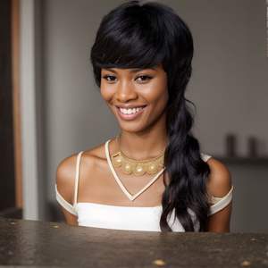 วิกผมยาวเต็มศีรษะ ทรงหางหมาป่า หน้าม้าสีแดงอมน้ำตาล  ทำด้วยเครื่อง  สีธรรมชาติ 125 กรัม - Product Image 1