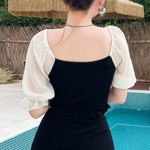 Été nouveau extérieur plage surf bikini femmes sexy split maillot de bain bulle manches sexy clavicule manches courtes - Product Image 6