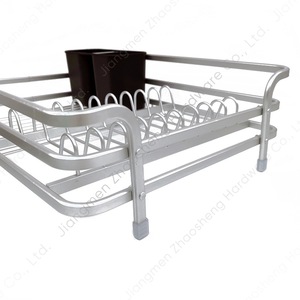 Draining Dish Rack <b>Large</b> Capacity Aluminum With <b>Tray</b> Modern Square Style Kitchen Storage Rack L Size - Product Image 4