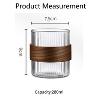 Vaso de Vidrio de Borosilicato Alto de 280ml con Rayas Verticales y Funda de Madera, Vaso Antiescaldaduras con Diseño Acanalado para Beber en Casa o Cafetería