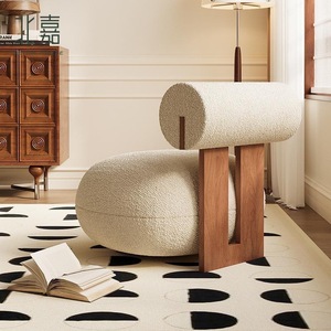 Sillón Minimalista <span class=keywords><strong>para</strong></span> Espacios Pequeños, Respaldo Cilíndrico Tapizado en Bouclé, <span class=keywords><strong>para</strong></span> Sala de Estar - Product Image 4