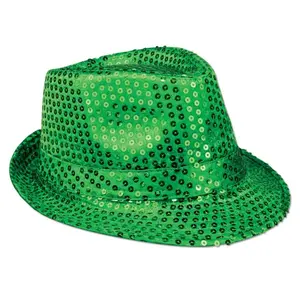 St Patricks Day Green Sequin Fedora Hat