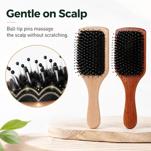 Natural Sapele Wood Boar Bristle Air Cushion Paddle Hairbrush Anti-Static <strong>Scalp</strong> <strong>Massager</strong> OEM Manufacture - Product Image 6