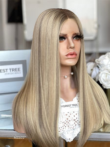 Venta caliente pelo europeo HD encaje superior Sheitel judío Kosher peluca rubia destaca Color listo para enviar - Product Image 4