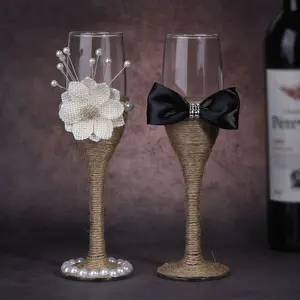 Nieuwe Creatieve Bruiloftswijn Set Linnen Decoratieve Hoge Glazen Champagne Glas Rode Wijn Glas Paar Huwelijkscadeau Trouwbril