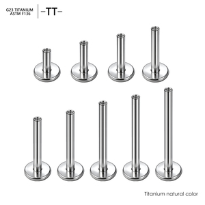 Clous de lèvre en titane ASTM-F136, accessoires basiques à fond plat pour l'oreille, bijoux de piercing corporel à filetage interne, tendance pour mariage - Product Image 1