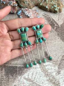 HANDMADE 925 Sterling <b>Silver</b> Kingman Turquoise Drop <b>Earrings</b> for <b>Wedding</b> Party & Gift - Product Image 2
