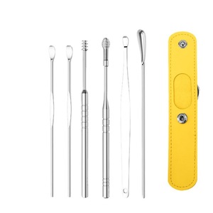 Stainless steel spiral ear pick set, leather <b>case</b>, 6-piece household ear pick set, ear cleaning tools - Product Image 3