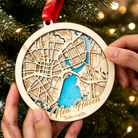 Nuovo Design 2027: Regali di Inaugurazione Casa, Mappa Personalizzata di Città e Lago, Ornamento Natalizio 3D in Legno Tagliato al Laser