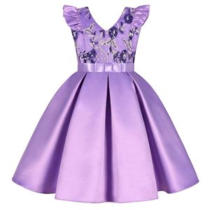 Vestido de fiesta rosa para niñas, vestido de princesa sin mangas con lazo, vestido midi con lentejuelas florales para cumpleaños, banquete de boda - Product Image 5