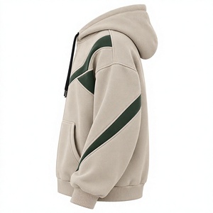 Sweat-shirt à capuche zippé pour homme, beige et vert, style décontracté, avec cordon de serrage - Product Image 3