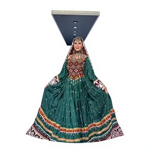 Emerald Green Afghan Kuchi <b>Dress</b> Pashtun Bridal Frock Coin Work Traditional Long Sleeve Knee-Length Eco-Friendly Casual - Product Image 1