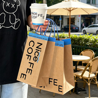 Sacs en carton kraft brun écologiques, recyclables, jetables, avec poignées torsadées, adaptés aux aliments, pour cafés, desserts, boissons, plats à emporter, café