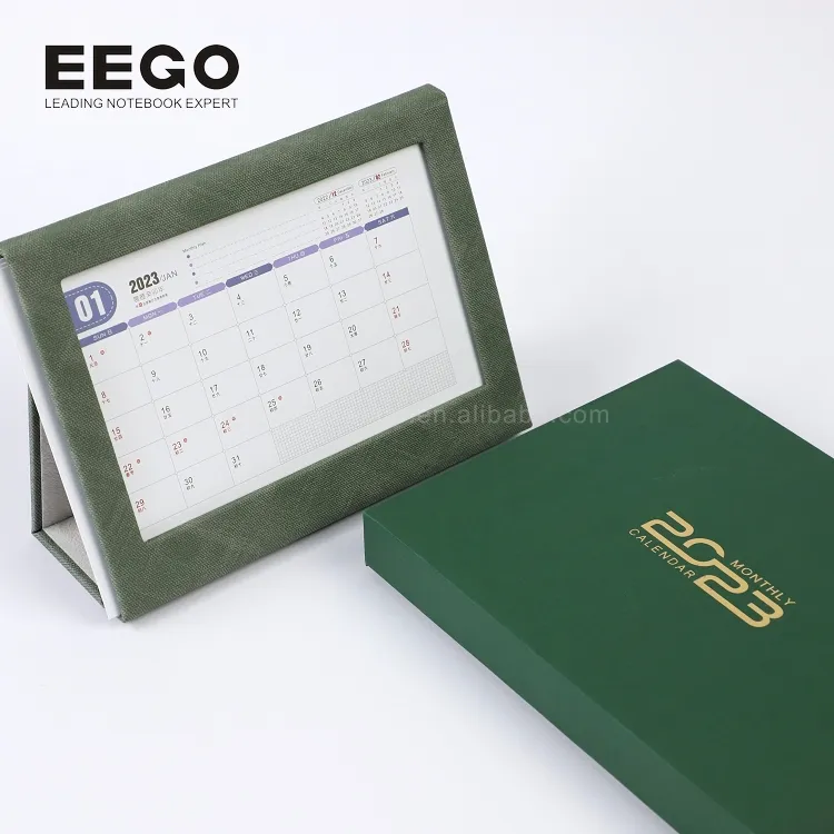 Calendrier de bureau mensuel de haute qualité 2024 avec boîte-cadeau emballage Logo personnalisé planificateur de calendrier en cuir PU