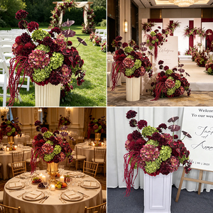Composizione Floreale Artificiale Bordeaux e Rosa per Centrotavola Matrimoniale, Sfondo Decorativo per Tavoli Nuziali - Product Image 2