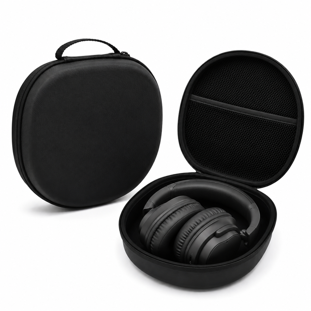 Custom Black EVA Hard Shell Headphone Case Portable Travel Carrying Storage Bag with Mesh Pocket for Over Ear Headphones
