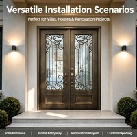 Porte de sécurité double entrée en fer forgé sur mesure, motif festonné orné, étanche et antirouille, pour villa de luxe, extérieur de maison