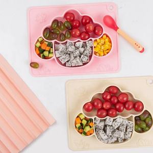 Assiette à dîner en silicone à ventouse pour bébé, motif mouton, de qualité alimentaire, avec compartiments, design dessin animé, vaisselle pour enfants - Product Image 2