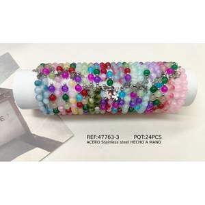 Pulsera de Cuentas de Vidrio con Trébol de Cuatro Hojas, Hecha a Mano en Acero Inoxidable, 24 Piezas, Multicolor, Joyería Unisex - Product Image 1