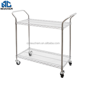 Made in China Factory New Design 304 Stainless Steel Utility Two Tiers Moveable Shelf <strong>Cart</strong> Trolley With Handles - Product Image 2