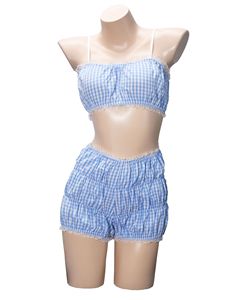 เสื้อครอปฤดูร้อน & กางเกงลายตารางจับจีบแฟชั่นแนวแฟชั่นสำหรับผู้หญิง - Product Image 6