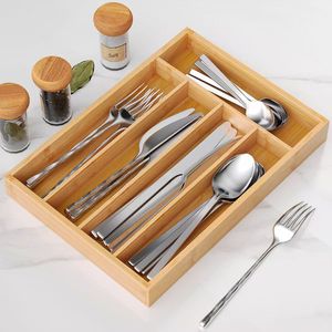 Bamboo Drawer Organizer Rectangular Cutlery <b>Storage</b> <b>Box</b> Eco-Friendly <b>Kitchen</b> Cabinet Insert - Product Image 4