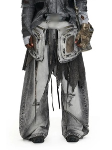 Jeans da Donna in Cotone <span class=keywords><strong>di</strong></span> Alta Qualità, Gamba Larga, Effetto Vissuto, con Cerniere e Tasche, Stile Vintage, Highstreet, Hip-hop, Y2K - Product Image 4