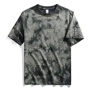 OEM Grosir Kustom Logo Crew Leher T-shirt Kebesaran 95% Katun 5% Spandex Tie Dye T Shirt untuk Pria