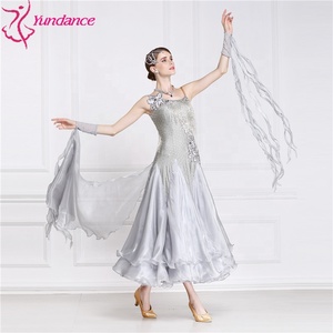 B-15110 hochwertige Strass Ballsaal <span class=keywords><strong>Tanz</strong></span> kleid Erwachsene Lyrical Grey Modern Dance Kostüm Kleid für den Wettbewerb - Product Image 4