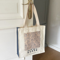 Sac fourre-tout grande capacité à imprimé visage souriant de dessin animé, sac à bandoulière zippé en toile, sac à dos d'école pour étudiant, porte-documents