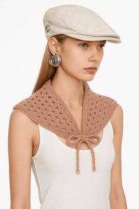 مخصص ، كروشيه من القطن الخالص ، محبوك شتوي ، لون الشاي والحليب ، وشاح مثلث عصري للنساء - Product Image 2