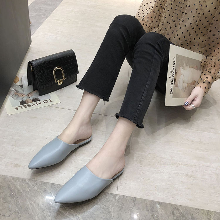Mulas planas para mujer, punta estrecha, sin espalda, mocasines
