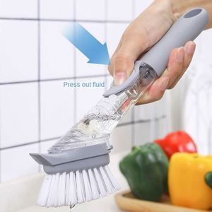 Kitchen Pot Bowl Cleaning Brush Long <b>Handle</b> TPR-PS Material Multifunctional Liquid Oil Hydraulic Cleaning Household Use Model - Product Image 1