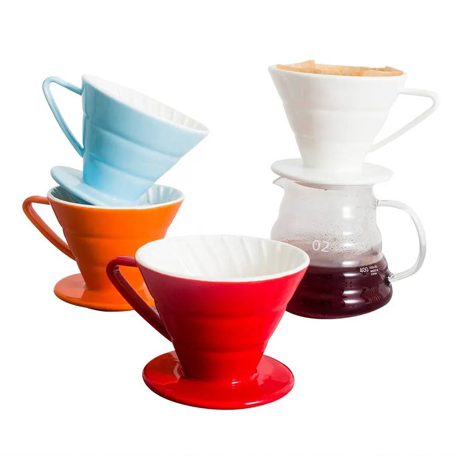 Personalizado multicolor despeje sobre coffee dripper v60 filtro de café de porcelana em relevo de cerâmica